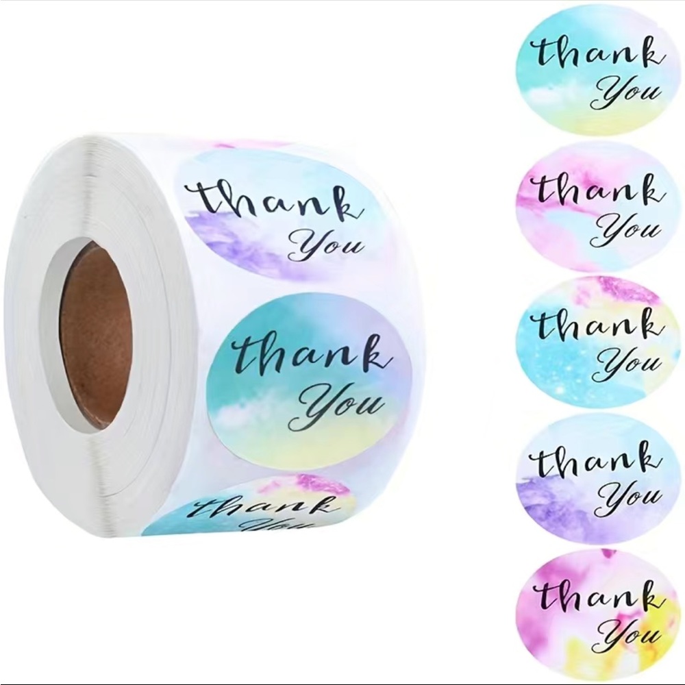 500 1”  Roll Rainbow Watercolor Sky Thank You Stickers PRICE IS FIRM